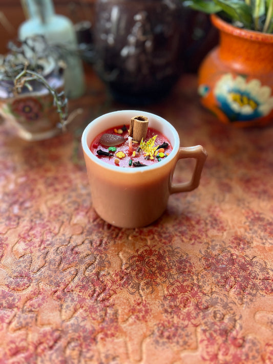 Orange Pomander Spice in Tan Vintage Milk Glass